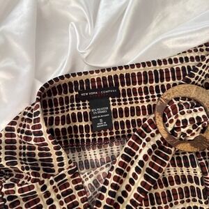 New York & Company Brown Geometric Print O-Ring Wrap Skirt Small